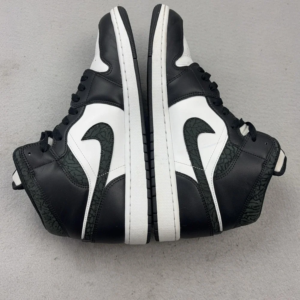Jordan 1 Mid Shoes Mens Size 12 Black Panda Elephant Print Sneakers FB9911-001